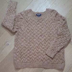 EUC Land's End Sweater Women's sz XL/P Drifter Brown/Pink Cable Knit Crew Neck